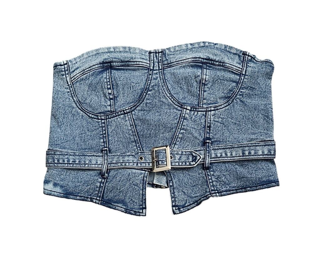 Thrill Jeans Strapless Corset Top Womens Large Denim Blue Acid Wash Bustier